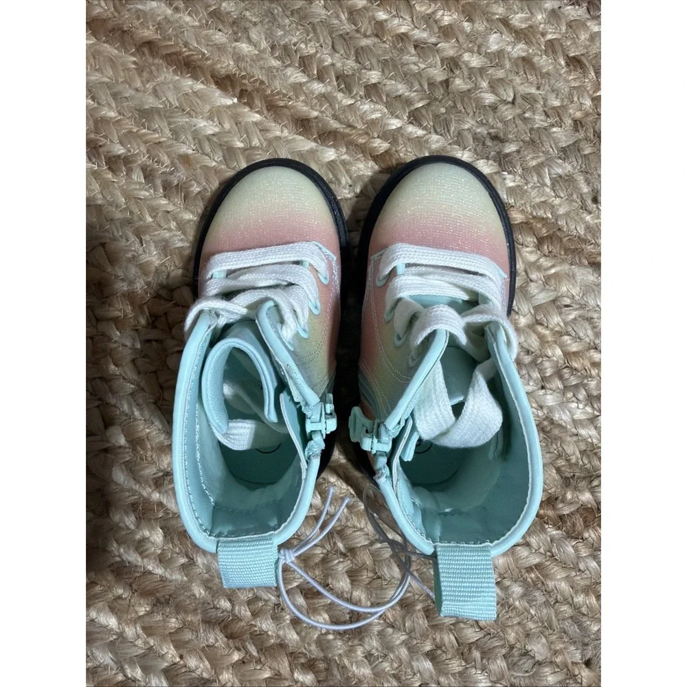 Cat & Jack Amaya Girls Size 6 Spring Combat Boots Pastel Shimmer Glitter New